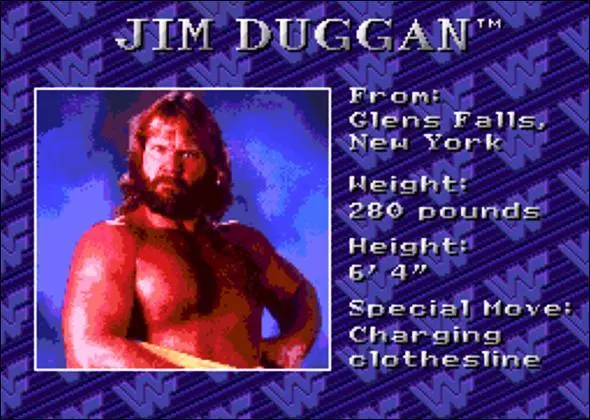 WWF Royal Rumble Game Roster Jim Duggan - SNES - SEGA Genesis 1993