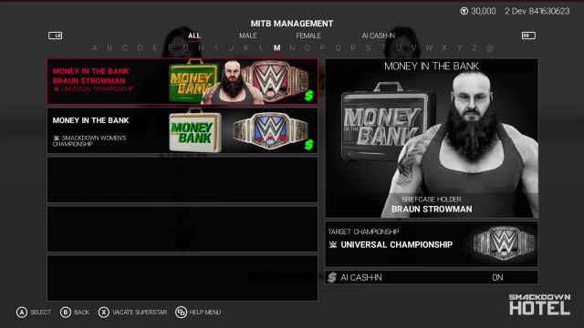 WWE2K19 Screen MITB Management WWE2K19 Screen MITB Management