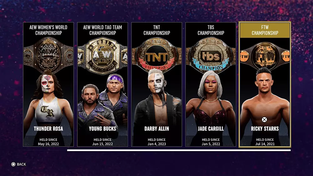 aew fight forever championships titles list default champions 2