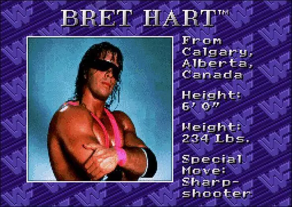 WWF Royal Rumble Game Roster Bret Hart - SNES - SEGA Genesis 1993