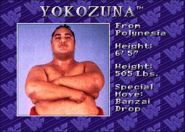 WWF Royal Rumble Game Roster Yokozuna - SNES - SEGA Genesis 1993