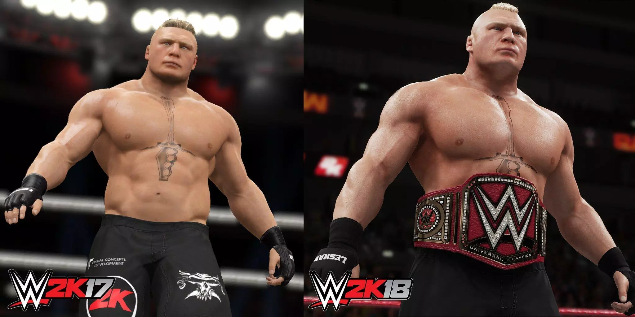 WWE2K18 vs 2K17 Brock Lesnar Graphics Comparison