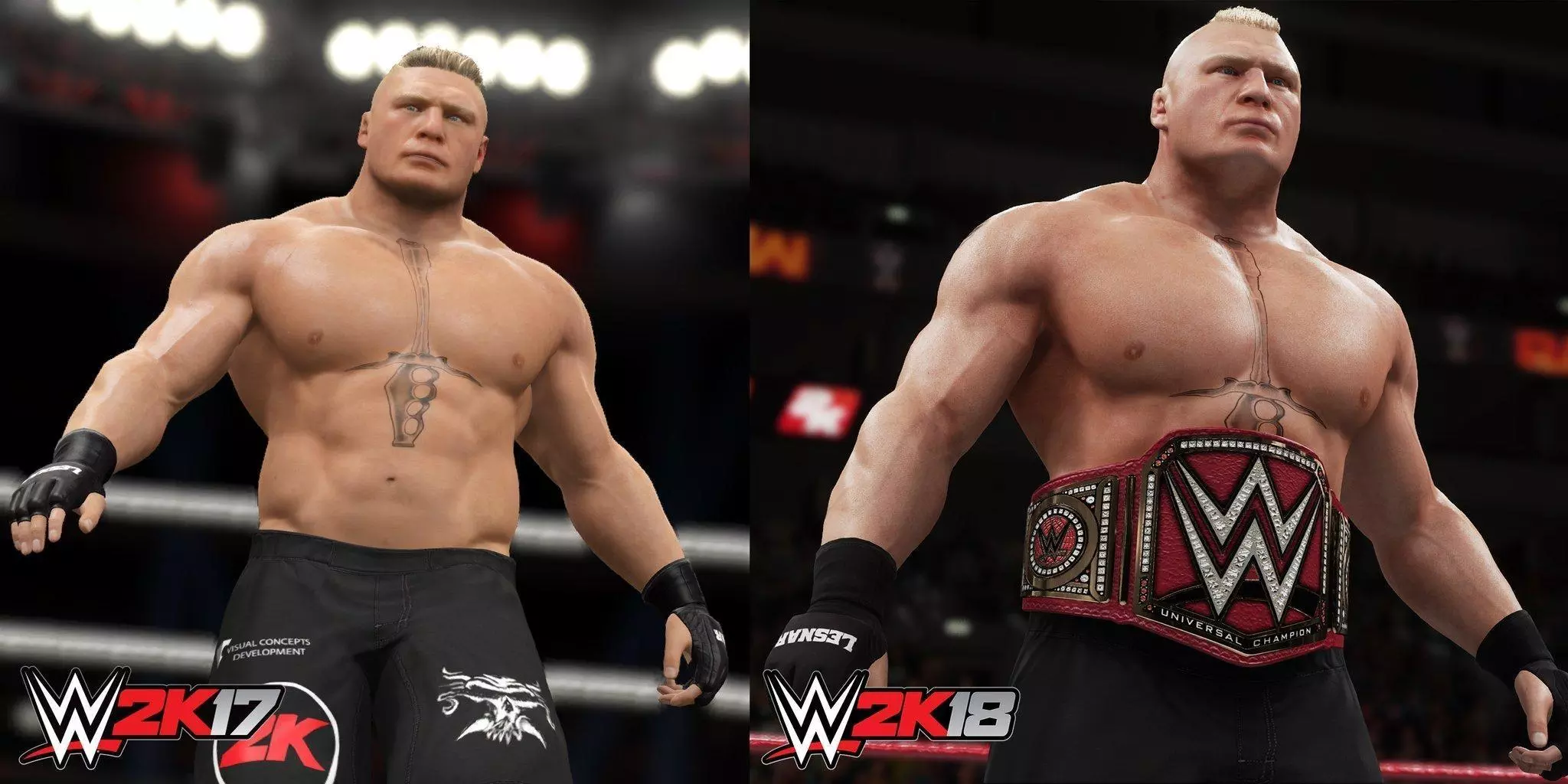 WWE2K18 vs 2K17 Brock Lesnar Graphics Comparison