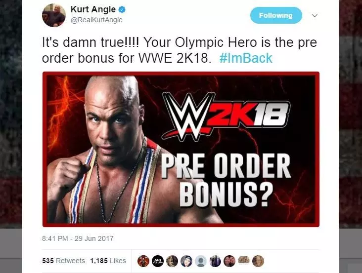 WWE 2K18 Kurt Angle Pre-Order Tweet