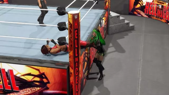 wwe 2k23 bayley corner post baseball slide