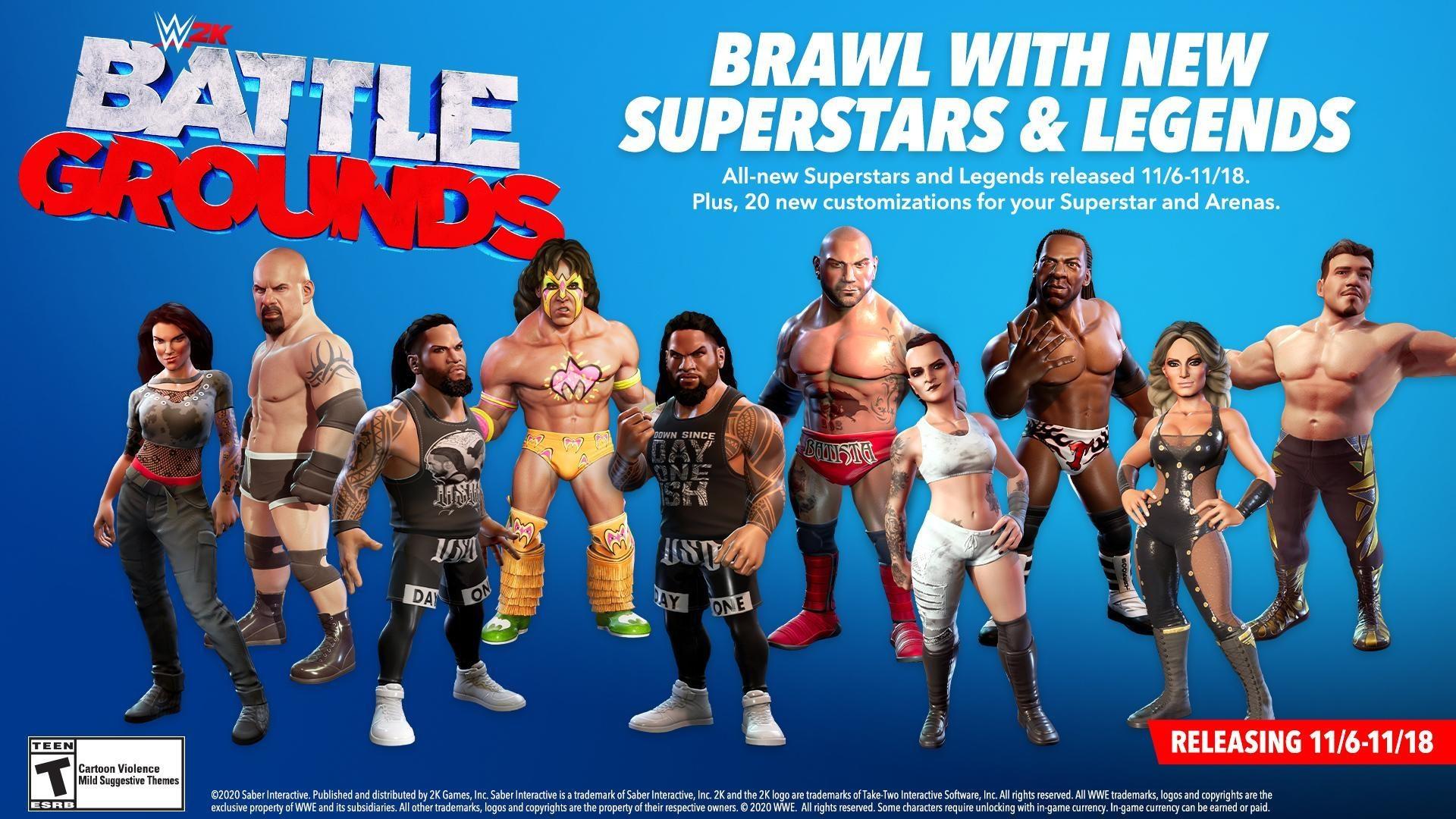 WWE 2K Battlegrounds DLC Update 1 Goldberg, Ultimate Warrior, Batista