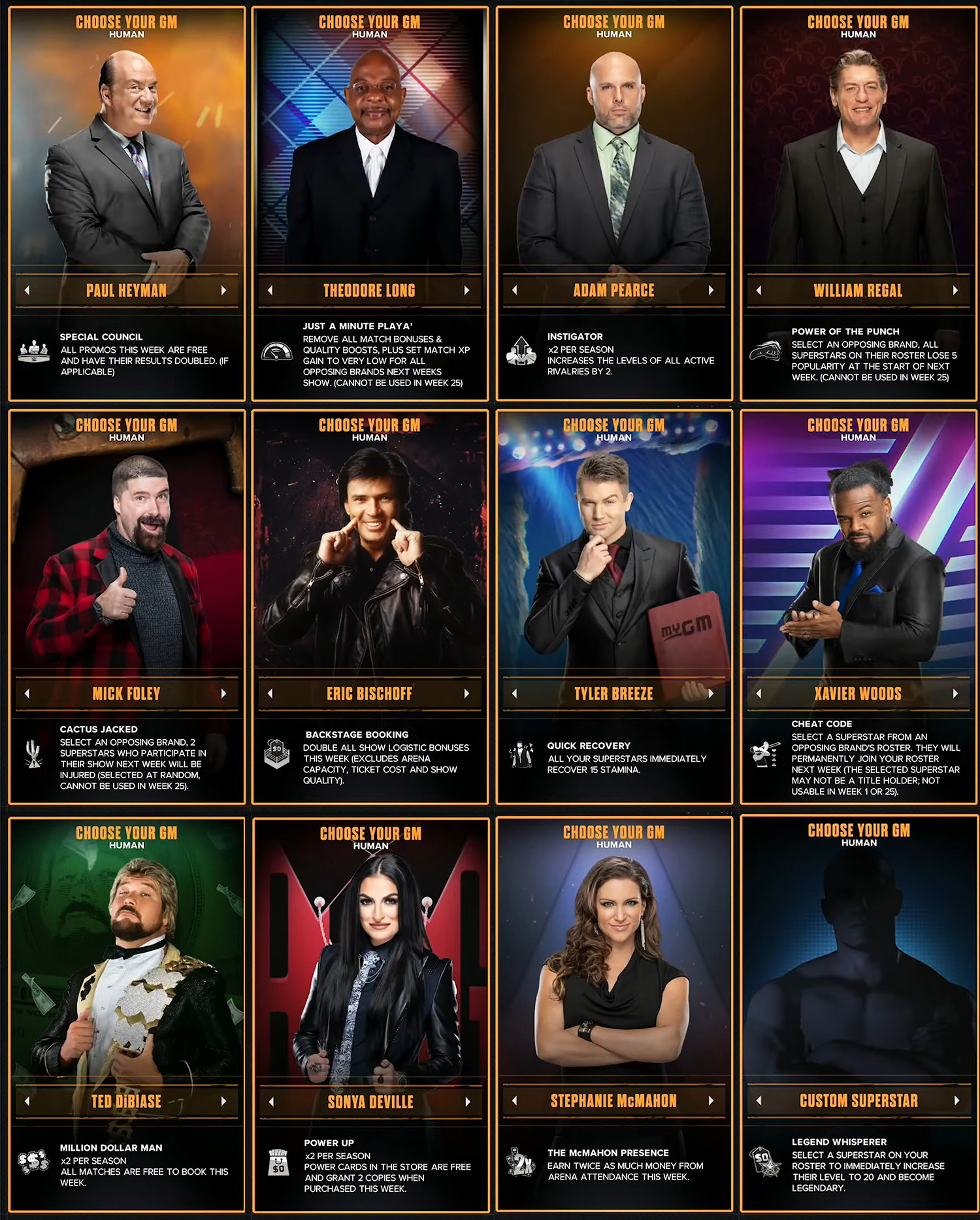 wwe 2k24 my gm general managers list