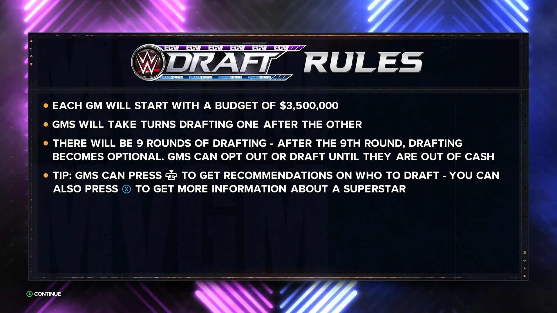 wwe 2k25 mygm draft rules