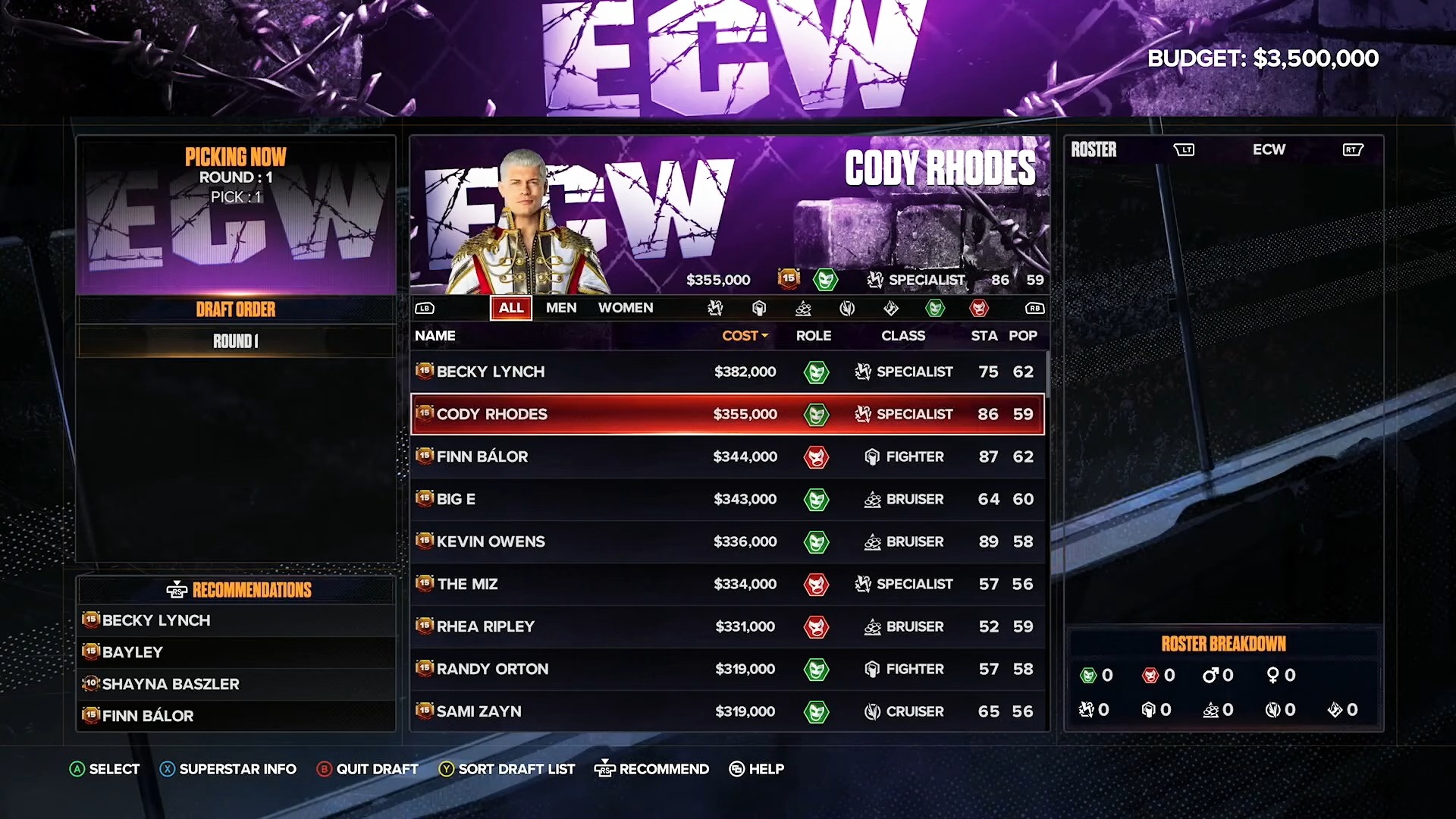 wwe 2k25 mygm draft